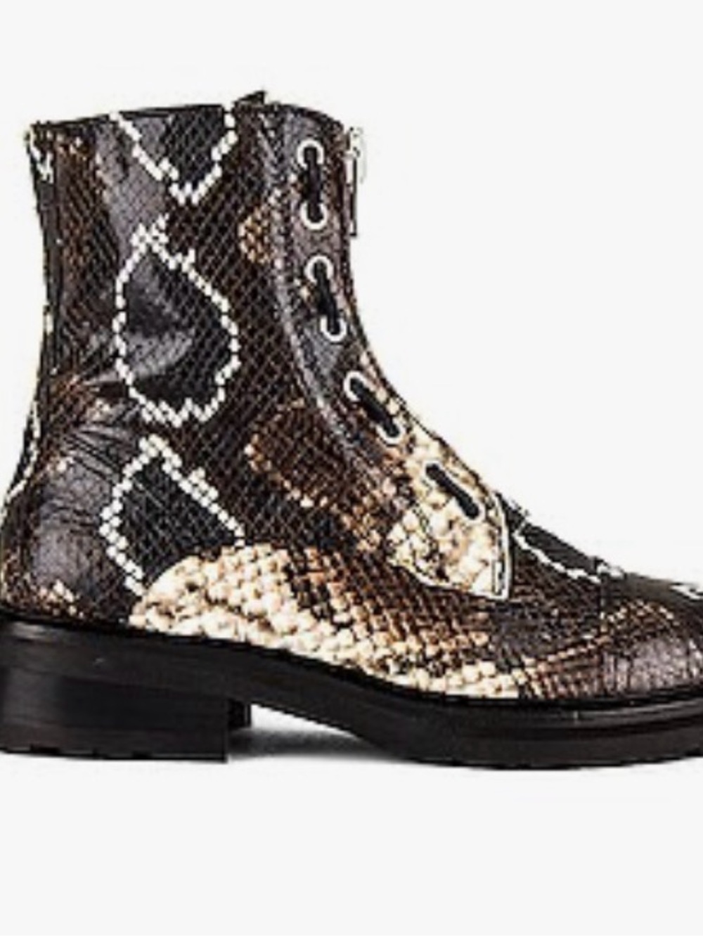 All Saints Leather Snake-Embossed Combat Boot in Brown and Cream EU 41